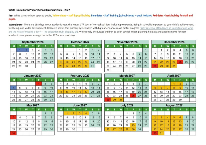 2027 Primary Calendar 3 Term Dates 2026-2027 - White House Farm